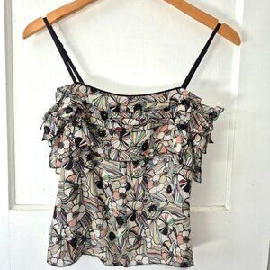 Club Monaco Silk Floral Ruffle Spaghetti Strap Top CamisoleMulti Color Sz M
